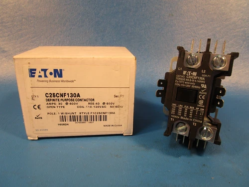 Eaton C25CNF130A, Definite Purpose Contactors Definite Purpose 1P 110/120VAC 50/