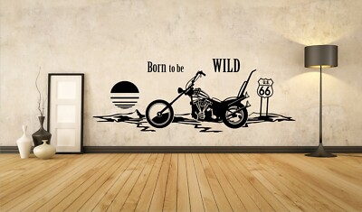 Born to be Wild Motorrad Chopper HD Harley Route 66 Biker Wandtattoo Garage A090