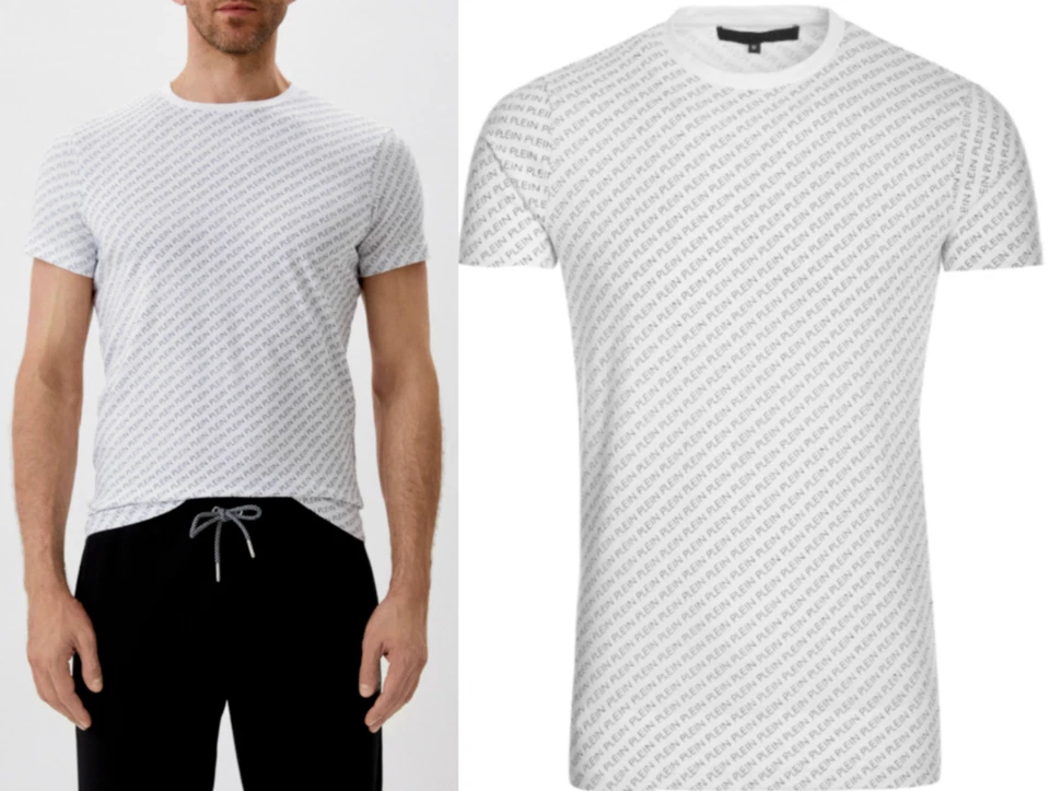PHILIPP PLEIN COMFORT STRETCH T-SHIRT ALL OVER LOGO LOUNGE TOP ICONIC SHIRT WOW - Bild 3 von 4