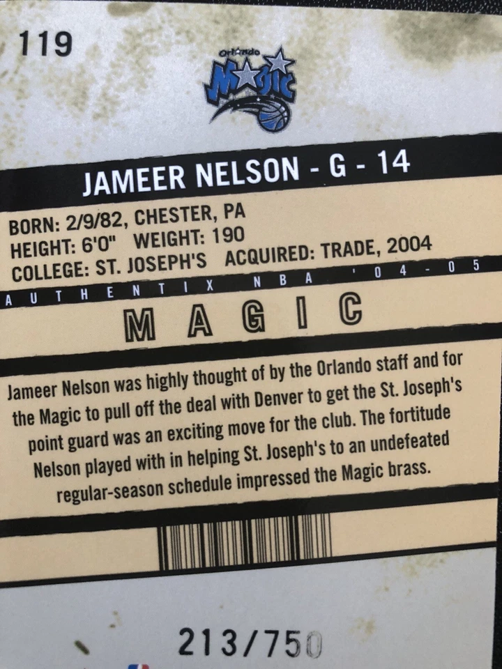 Jameer Nelson 2004-05 Fleer Authentix Ticket To The Pros #119. 213/750 — 第 4/4 张图片