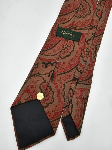 Corbata de Colección Resilio Paisley Seda Para Hombre Formal Tradicional Marrón Rojo - Imagen 6 de 6