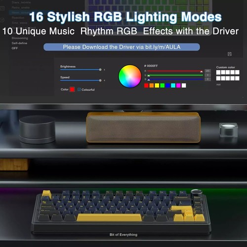 AULA F75 75% Wireless Mechanical Keyboard,2.4Ghz/Type-C/5.0 - Cresent / Greywood - Picture 6 of 7