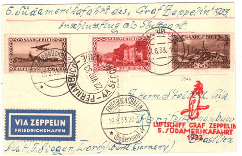 SAAR Acceptance GRAF ZEPPELIN Air 1932 Card *5.SUDAMERIKAFAHRT* Cachet MA2082 - Picture 5 of 10