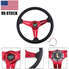 Universal 14" PVC Grip + Aluminum Steering Wheel Drifting Deep Dish Red