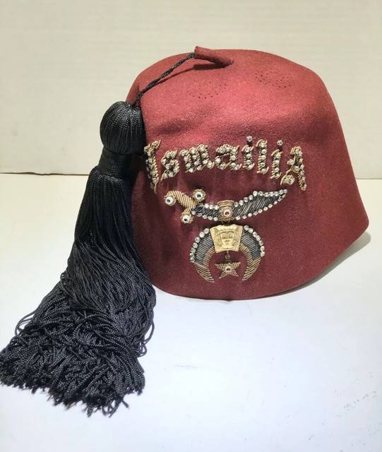Vintage Rare Ismailia Masonic Mason shriners fez Wool hat jeweled antique eBay