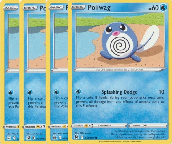 Pokemon Poliwag x 4 30/196 NM Lost Origin - Plus Free Holographic Card