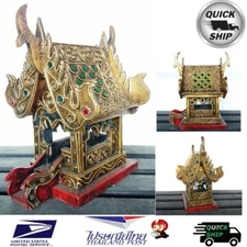 Wooden Thai Spirit House Handcraft Mini Buddhist Temple Shrine Home Décor +Track