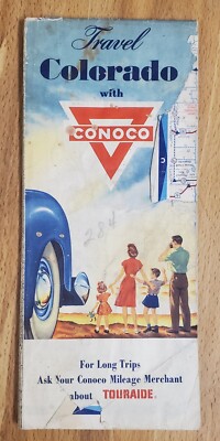 1956 Colorado Travel With Conoco Road Map oil  gas