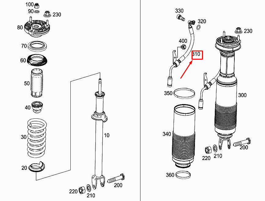MERCEDES-BENZ SL R231 Front Left High-Pressure Line A2313200954