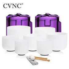 CVNC 432Hz 6"-12"Set of 7 Pcs Frosted Quartz Crystal Singing Bowls W/Bag Gift