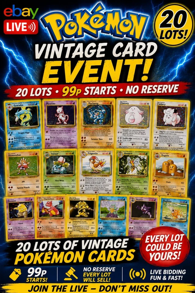 Pokémon Cards - Raw Vintage - 99p starts - 1998 TCG - 20 lots up for grabs