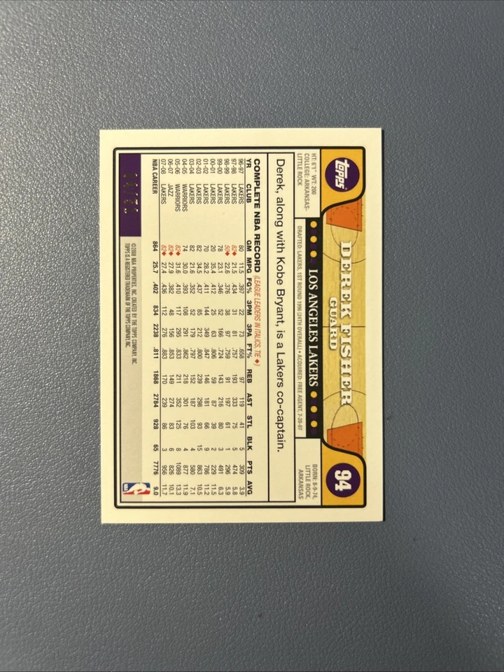 Derek Fisher 2008-09 Topps Baloncesto #94 NEGRO 4/51 LAKERS SSP Foto 4 de 4