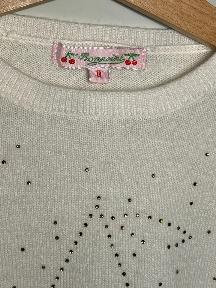 Suéter 100% Lana Crema Niñas Bonpoint Estrás Cereza Vacaciones Invierno Foto 2 de 2