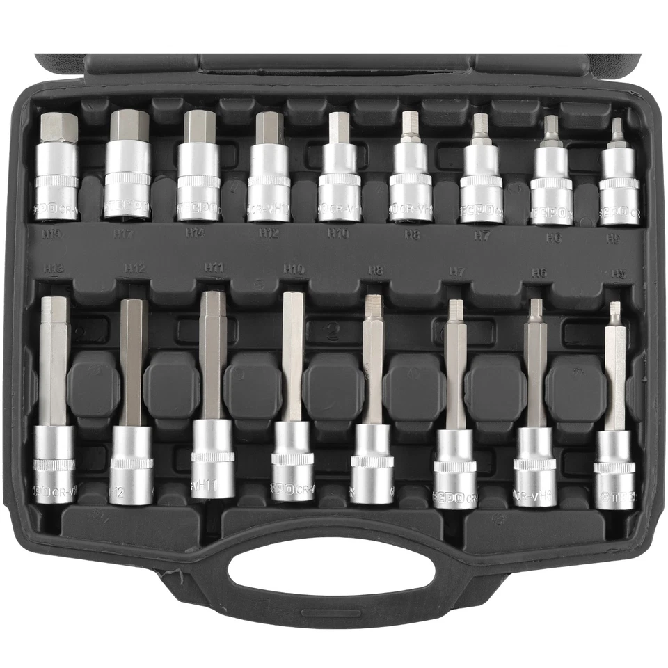 TECPO INNENSECHSKANT STECKSCHLÜSSEL SATZ 1/2 SECHSKANT NÜSSE FÜR INBUS SCHRAUBEN - Bild 3 von 4