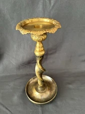 Maitland Smith Barley Brass Twist Candle Holder Bronze Taper Pillar Spiral 10.75