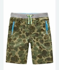 MINI BODEN Boys Green Cargo Camo Shorts Size 12 Y drawstring zippered pockets