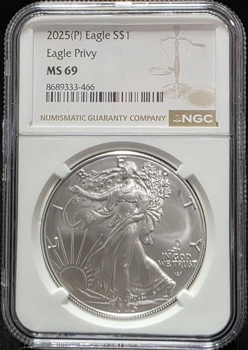 2025 P American Silver Eagle NGC MS69 ASE Eagle Privy Graded Coin Slab (466)