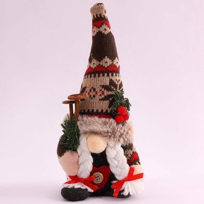 Christmas Decorations Knitted Hat Hugging Pine Branches Rudolf Dwarf Faceless Do