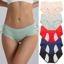 4 Packs Womens Period Cotton Panties Leakproof Menstrual Underwear Briefs Panty∽