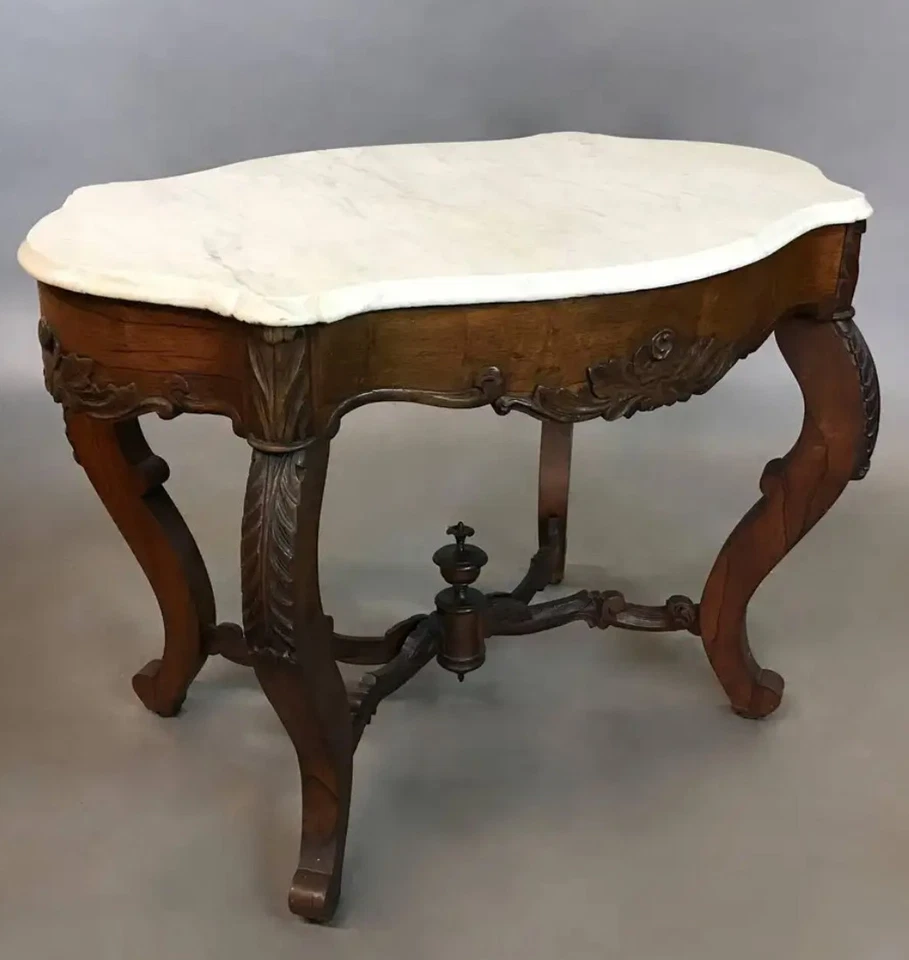 19th Century Victorian Carved Rosewood and Marble Center Table - Image 2 of 2