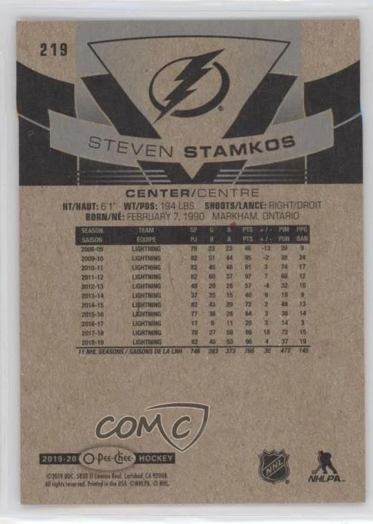 2019-20 O-Pee-Chee Wrapper Redemption Red Steven Stamkos #219 - Image 2 of 2