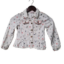 Little Lass Girls 6X White Floral Denim Jacket Peplum Snap Front School Ruffle