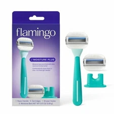 Flamingo Women s Moisture Plus Razor Set with Razor Handle  2 Blade Refill