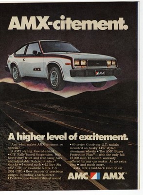 Vintage 1980 AMC AMX Ad AMX-citement 304 V8 Rally Tuned Suspension