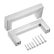 30 Pack Square Bar Drawer Handles, 3" Hole Center Kitchen Cabinets Pull, Silver