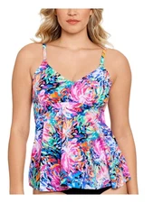 SWIM SOLUTIONS Women's Multi Color Stretch Underwire Tankini Swimsuit Top 8