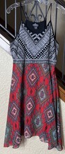Angie Native Print Asymmetrical Fit N Flare Spaghetti Strap Dress Women’s L