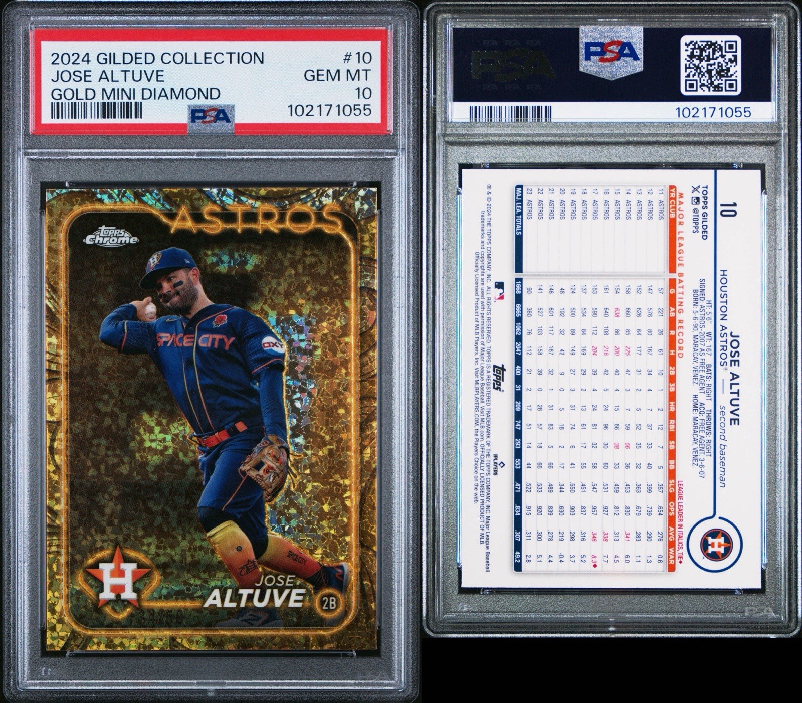 2024 TOPPS CHROME GILDED JOSE ALTUVE GOLD MINI DIAMOND /50 # 10 PSA 10 *POP 5* view 3