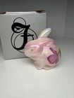 Vintage FENTON Pink Iridescent Hand Painted Glass Bunny Rabbit-Signed With Box