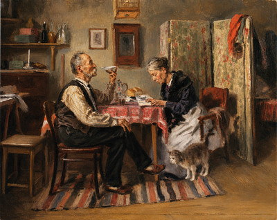 Vladimir Makovsky Morning Tea 1891 Domestic Scene Fine Art Print 17''x22''