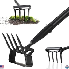 Heavy-Duty Stirrup Hoe - Adjustable 32-62" Handle, 2-in-1 Rake & Sharp Blade
