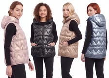 Women&rsquo;s Quilted Gilet Hood Sleeveless Padded Shiny Bodywarmer Vest for Women UK