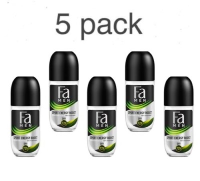 5pack Mens roll-on deodorant FA DOUBLE POWER BOOST 1.7 fl.oz / 50 ml