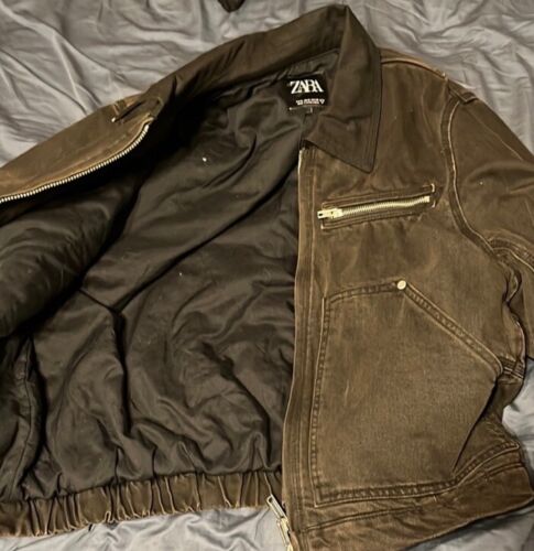 Zara Denim Jacket, Boxy For With Contrasting Collar And Lightly Padded Interior - Picture 2 of 4