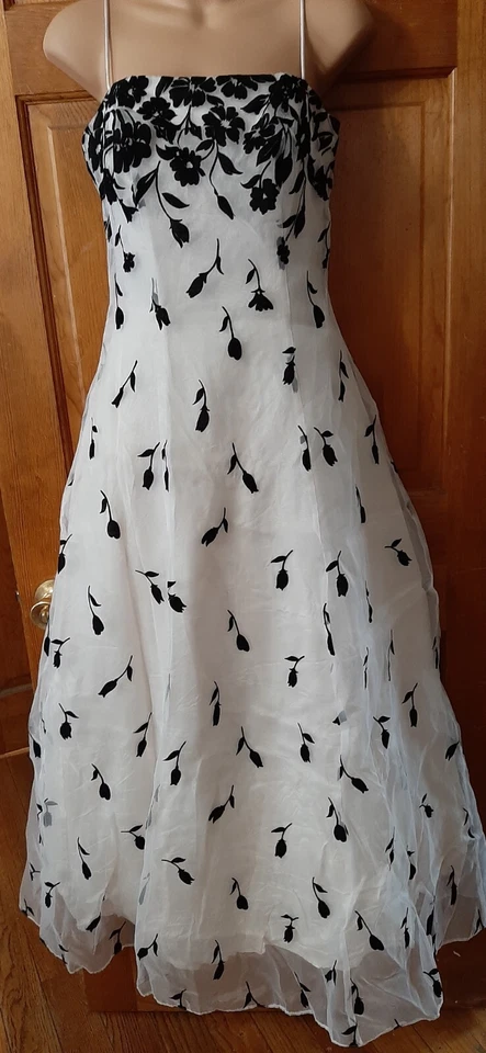 Маскарад черный белый вечер выпускного вечера официальное платье полная длина платье размер 5/6 - Изображение 2 из 4