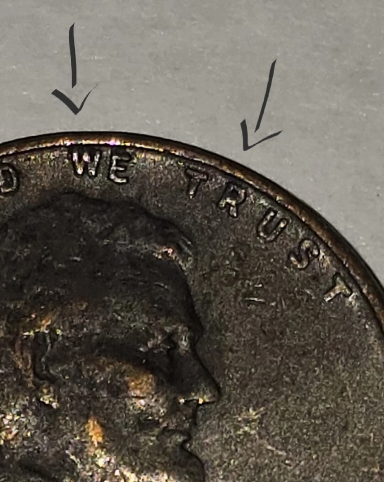 1951 d Wheat penny ERROR - "L", "R", "W" on RIM and "1" In 1951 Error Smash. - Image 4 of 4