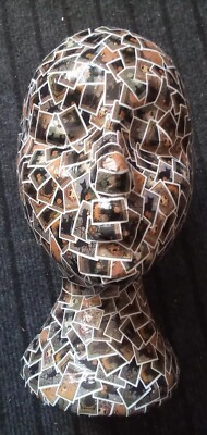 HANDMADE FEMALE FUNKY DECOUPAGE - DECOPATCH HEAD ORNAMENT - UNIKAT 27x16x21cm
