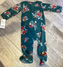 Carters Footed Pajamas 9mo New Green With White Red Flowers