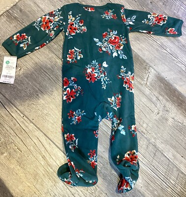 Carters Footed Pajamas 9mo New Green With White Red Flowers