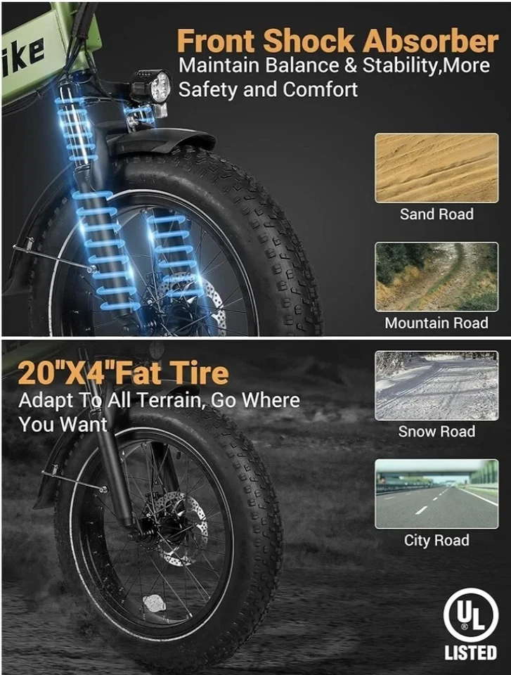 CityFun Толстая Шина Mountain Ebike (черный) с прочной сверхпрочной Передней корзиной - Изображение 2 из 4