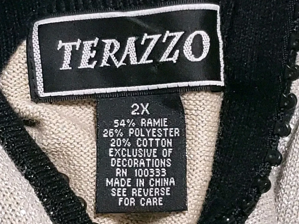 TERAZZO Sweater Women's Size 2X Metalic Glittery Long Sleeve Gray & Black Trim - Image 2 of 4