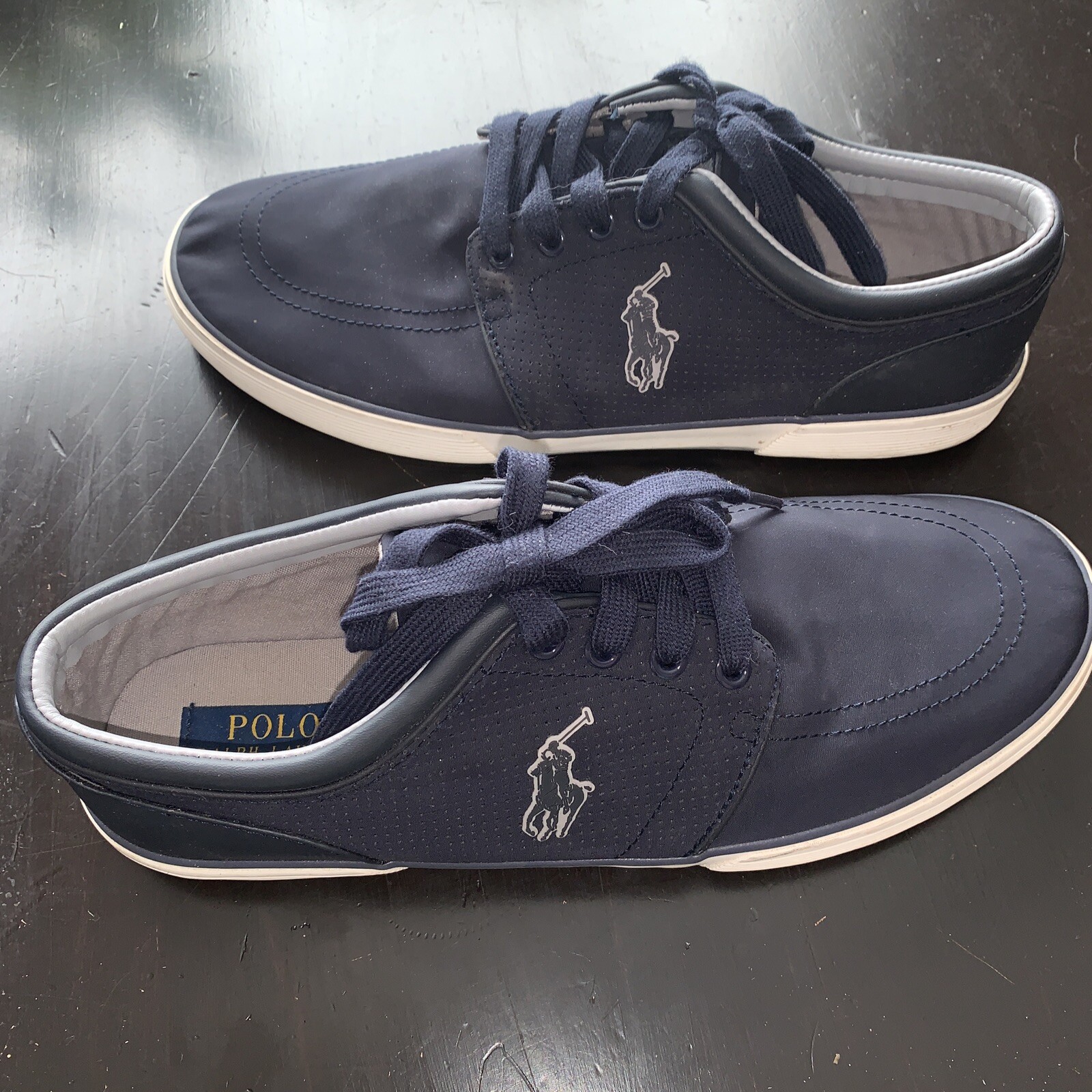 Scarpe Ralph Lauren FAXON LOW uomo 11D larghe stringate blu scuro POLO PONY LOGO