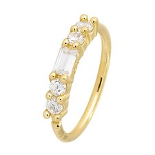 Solid 20G 14K Yellow Gold 5-stone Nose Hoop Ring Baguette & Round CZ Accent, 8mm