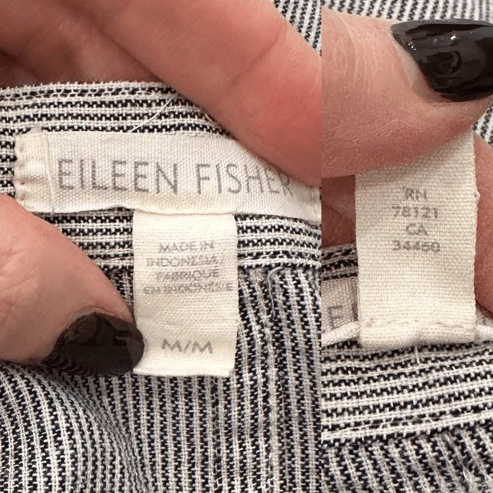 Eileen Fisher Organic Cotton Linen Ticking Stripe Long Sleeve Shirt Dress Size M - Image 4 of 4