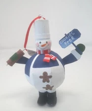 Dansk Snowman Chef Handpainted Ornament Figure Whimsical Tin Phillipines Vtg