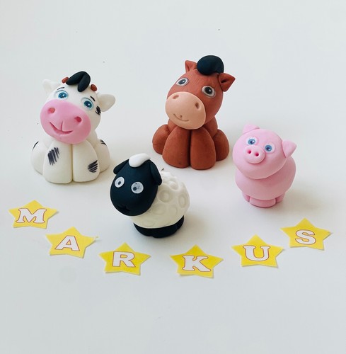 FARM Animals Cake Toppers Set Kids Birthday Decor Edible Glue - 4 Pcs - Picture 6 of 6